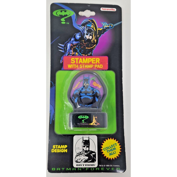 1995 Batman Forever Stamper with Stamp Pad Purple Batman New Old Stock U173 - Picture 1 of 3